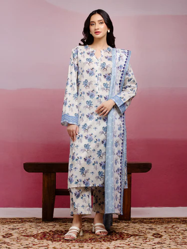 Cream Bloom Unstitched Lawn Ensemble